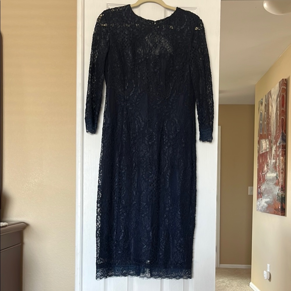 JS Collections Midnight Blue Lace Long Sleeve Dress sz 10